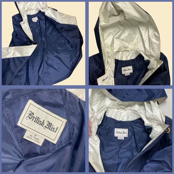1980s British Mist poncho rain coat, size 6 dark blue vintage 80s rain jacket - Picture 3 of 10